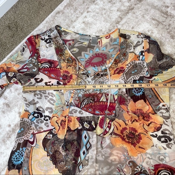 CHICO'S Silk Key-Hole Blouse Top Taupe Ivory Orange Maroon Aqua Yellow 100% silk - Picture 7 of 7